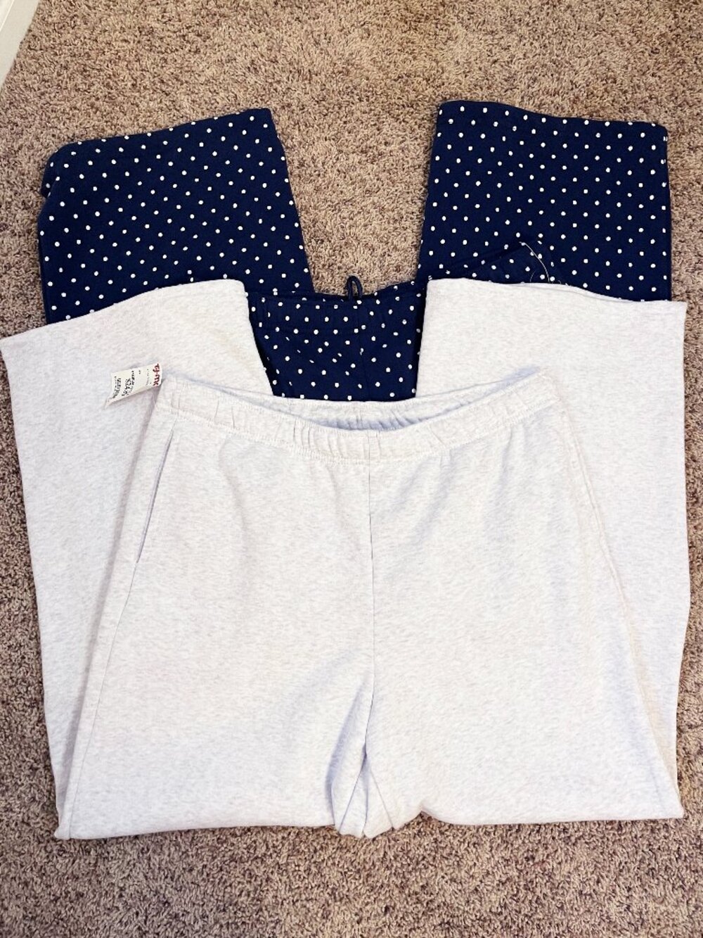 Lot of 2 Women's Lounge Pants XL Since Forever Gray Fleece & Navy Polka Dot NWT